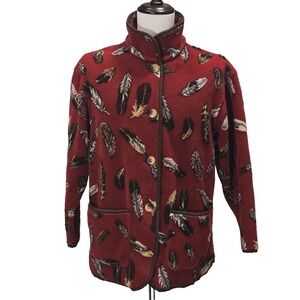 Tsunami Indigenous Fleece Collection Jacket Size Large Vintage Red Womens Button